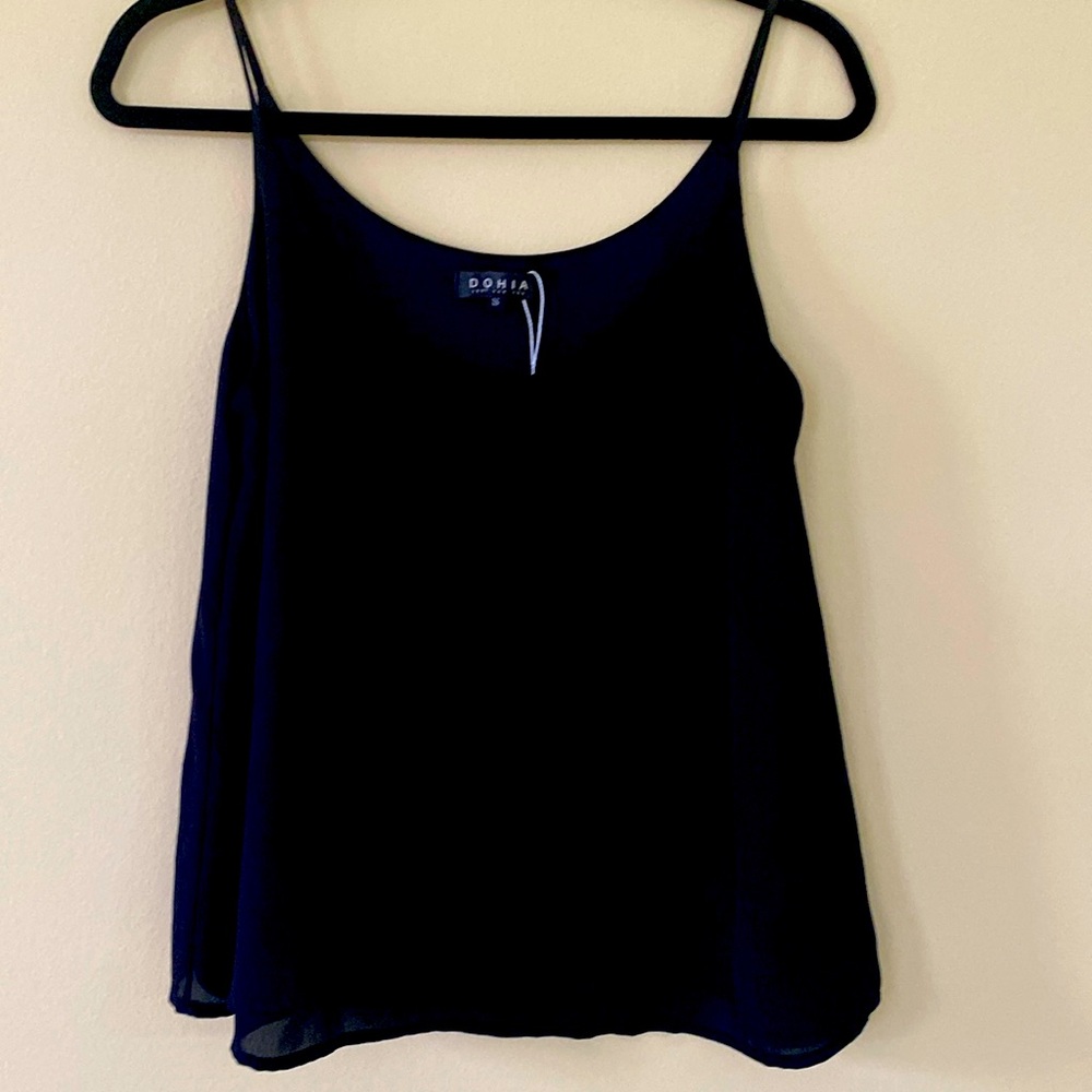 DOHIA Black Spaghetti Strap Cami Blouse.